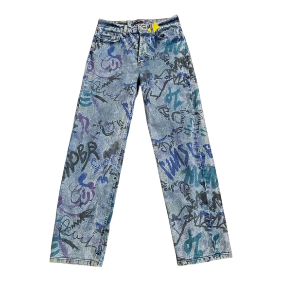 Grafitti Printed High Rise Straight Leg Womens Jeans Size 10 High Waisted Denim - Picture 1 of 5